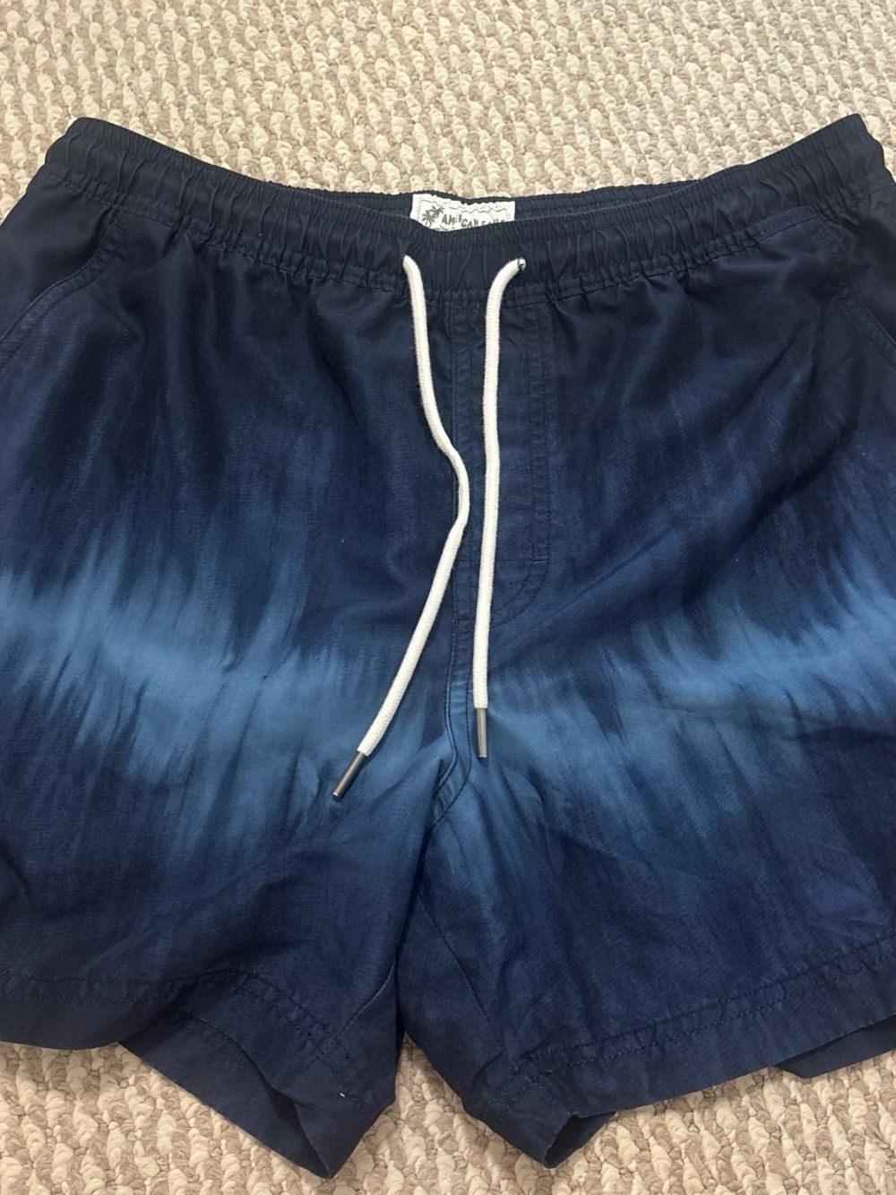 American Eagle Outfitters Men's Navy Ombre Swim Trunks with White Drawstring